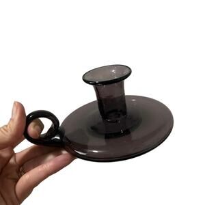 Murano- vintage glass- deep purple candle holder - with handle- one - retro